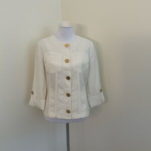 Jones New York Signature Ivory Cream Linen Jacket with Gold Button Accents